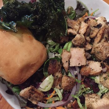 Square Root - Krispy kale, brussel sprout salad with honey glazed grilled chicken + homemade roll picture doesn't do this tasty bowl justice. - American Near Me - Brevard, North Carolina Square Root - Krispy kale, brussel sprout salad with honey glazed grilled chicken + homemade roll picture doesn't do this tasty bowl justice. - American Near Me - Brevard, North Carolina