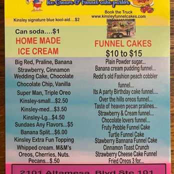Kinsley's Ice Cream & Funnel cake parlor - Menu - Desserts Near Me - Fort Worth, Texas