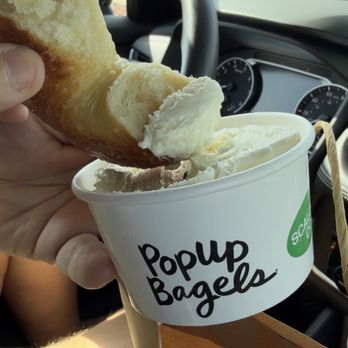 PopUp Bagels - Plain bagel with scallion schmear - Bagels Near Me - Winter Park, Florida