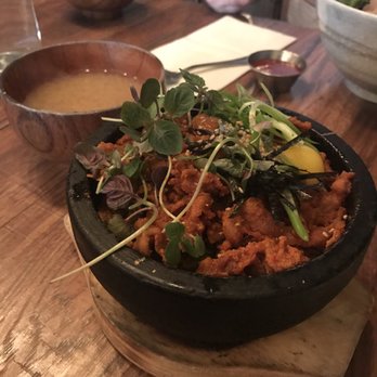 Barn Joo 35 - Super delicious spicy pork hotstone bowl with a broth soup - Korean Near Me - New York, New York