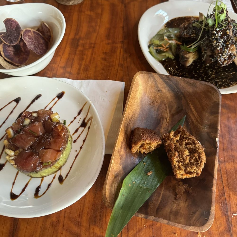 Keoki's Paradise - Ahi poke appetizer, rib appetizer, yummy carrot muffin on the house - Seafood Near Me - Koloa, Hawaii Keoki's Paradise - Ahi poke appetizer, rib appetizer, yummy carrot muffin on the house - Seafood Near Me - Koloa, Hawaii