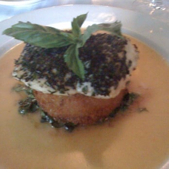 Ouisie's Table - Herbed Halibut with vegetable rissoto cake - New American Near Me - Houston, Texas Ouisie's Table - Herbed Halibut with vegetable rissoto cake - New American Near Me - Houston, Texas