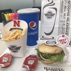 Steak 'n Shake - Double Steak and Cheese Burger with Fries and a Large Diet Pepsi.