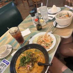 Left to right - Kao Soy Kai, Papaya Salad, Tom Kha Bowl