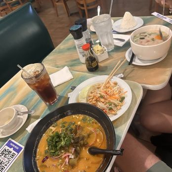 Thai Ramen - Left to right - Kao Soy Kai, Papaya Salad, Tom Kha Bowl - Thai Near Me - Fort Walton Beach, Florida