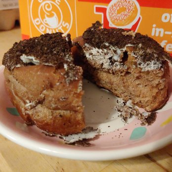 Cafe Donuts - Cross section of the cookies and cream donut. Very tasty, but surprising not my favorite out of the 6 we tried. - Coffee & Tea Near Me - Champlin, Minnesota Cafe Donuts - Cross section of the cookies and cream donut. Very tasty, but surprising not my favorite out of the 6 we tried. - Coffee & Tea Near Me - Champlin, Minnesota