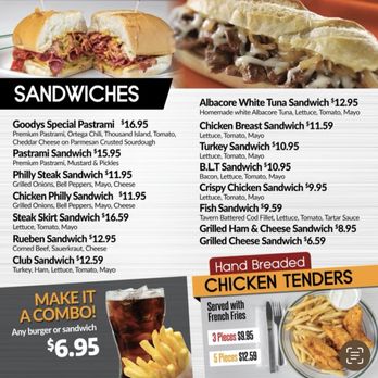 Goody's Cafe - a menu for a sandwich - Burgers Near Me - Palm Desert, California