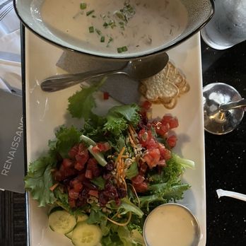 Second Street American Bistro - Crab and corn chowder with salad. - American Near Me - Williamsburg, Virginia