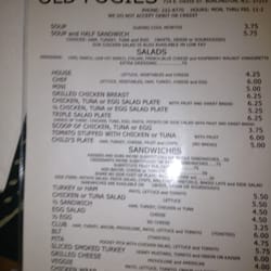 Old Fogies - Front page of Old Fogie's menu.