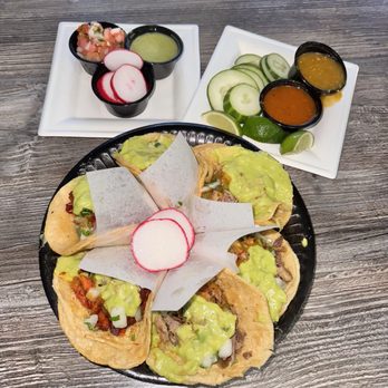 Coyote Taqueria - Delicious taco plate. I tried them all. They were all delicious. Combined with the house salsas they were great. - Mexican Near Me - Menifee, California Coyote Taqueria - Delicious taco plate. I tried them all. They were all delicious. Combined with the house salsas they were great. - Mexican Near Me - Menifee, California