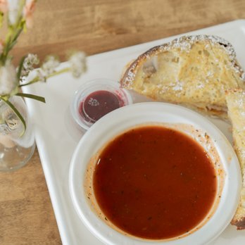 Wildflower Cafe - Monte Cristo with raspberry chipotle sauce, Tomato and Basil soup - Wraps Near Me - Russellville, Arkansas Wildflower Cafe - Monte Cristo with raspberry chipotle sauce, Tomato and Basil soup - Wraps Near Me - Russellville, Arkansas