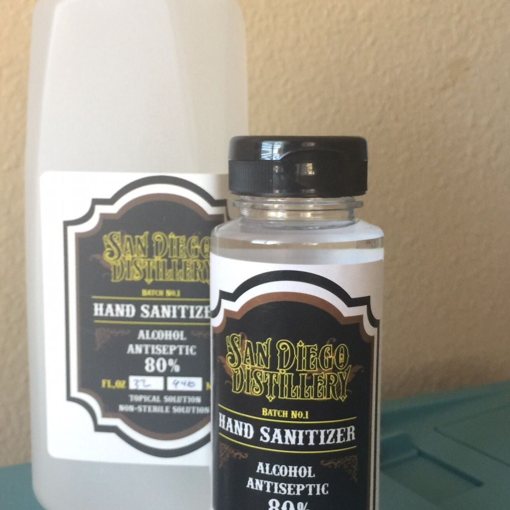 8oz and 32oz with 80% Hand Sanitizer from San Diego Distillery.