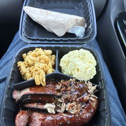 Chilly Willy's Smokehouse BBQ - Brisket, brisket sausage, shredded pork with Mac and potato salad