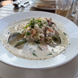 Seafood Chowder with baby octopus, shrimp, salmon, clams, scallops, fish and green lipped mussels. Extraordinary! Seafood Chowder with baby octopus, shrimp, salmon, clams, scallops, fish and green lipped mussels. Extraordinary!