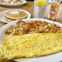 Hillcrest Family Restaurant - Cheese Omelette with Hash Browns & Golden Pancakes