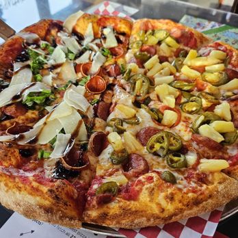 Society Pie - Half Peace Love & Parm, Half Sweet n Spicy - Pizza Near Me - Hillsboro, Oregon Society Pie - Half Peace Love & Parm, Half Sweet n Spicy - Pizza Near Me - Hillsboro, Oregon