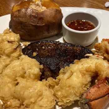Outback Steakhouse - 60z sirloin fried lobster and shrimp with baked sweet potato - Steakhouses Near Me - Charlotte, North Carolina Outback Steakhouse - 60z sirloin fried lobster and shrimp with baked sweet potato - Steakhouses Near Me - Charlotte, North Carolina