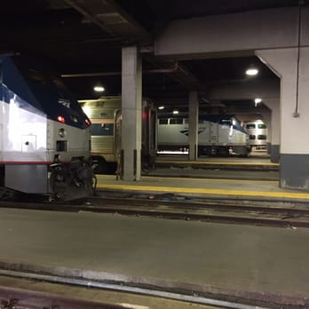 Chicago Union Station - Underground Train Platforms with Amtrak Locomotives - Train Stations Near Me - Chicago, Illinois