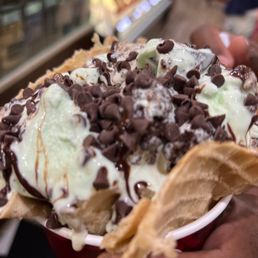 Mint Mint Chocolate Chocolate Chip, waffle bowl, love it Mint Mint Chocolate Chocolate Chip, waffle bowl, love it