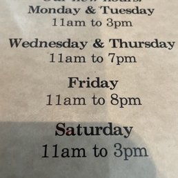 Current hours of operation.