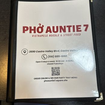 Pho Auntie 7 - Menu cover. - Vietnamese Near Me - Castro Valley, California Pho Auntie 7 - Menu cover. - Vietnamese Near Me - Castro Valley, California