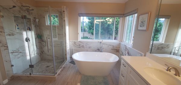 Bathroom Remodeling - This Bathroom Remodeling was completed in 2022. OC Elite Remodeling transformed this bathroom into a resort style spa.