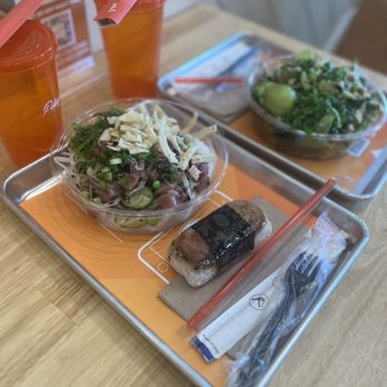 Pokeworks - Spam masubi and Hawaiian bowl. - Salad Near Me - Costa Mesa, California Pokeworks - Spam masubi and Hawaiian bowl. - Salad Near Me - Costa Mesa, California