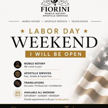 Fiorini Mobile Notary - Open Labor Day Weekend! Mobile notary, apostille and translation services available Saturday through Monday. Call 562-392-5311 to book. - Notaries Near Me - Paramount, California Fiorini Mobile Notary - Open Labor Day Weekend! Mobile notary, apostille and translation services available Saturday through Monday. Call 562-392-5311 to book. - Notaries Near Me - Paramount, California