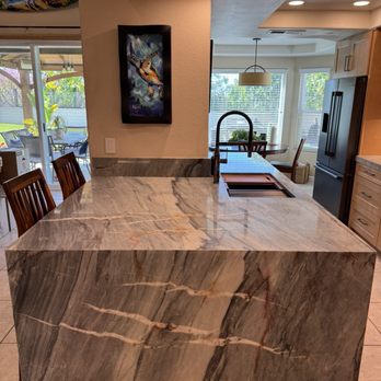 Granite & Marble Concepts - Quartzite countertop island with mitered edges. - Flooring Near Me - El Cajon, California Granite & Marble Concepts - Quartzite countertop island with mitered edges. - Flooring Near Me - El Cajon, California