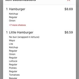 My order, showing I had requested the lettuce wrap on the little burger.
