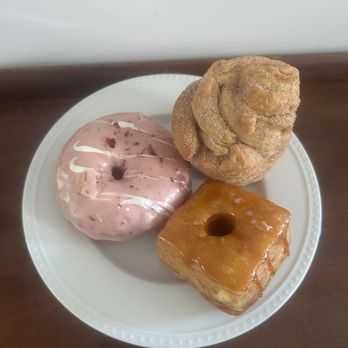Dulceology - Roseberry brioche donut, crème brûlée Cronut, and churro Cronut muffin. - Bakeries Near Me - Baltimore, Maryland