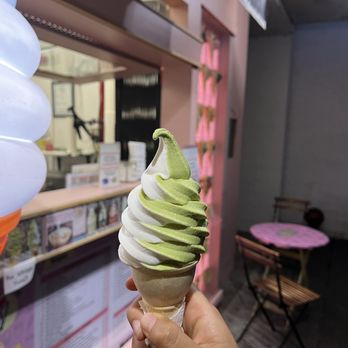 Bon Crepe - Matcha Vanilla Twist Soft Serve in a Cone - Creperies Near Me - Vancouver, British Columbia