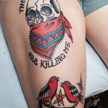 Port Side Tattoo - Skull by Tanya, Lovebirds by Cory - Tattoo Near Me - San Diego, California Port Side Tattoo - Skull by Tanya, Lovebirds by Cory - Tattoo Near Me - San Diego, California