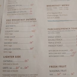 Breakfast menu