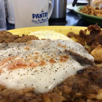 Pantry Restaurant - Chicken Fried Steak - I added the Tabasco Sauce. - Breakfast & Brunch Near Me - Santa Fe, New Mexico Pantry Restaurant - Chicken Fried Steak - I added the Tabasco Sauce. - Breakfast & Brunch Near Me - Santa Fe, New Mexico