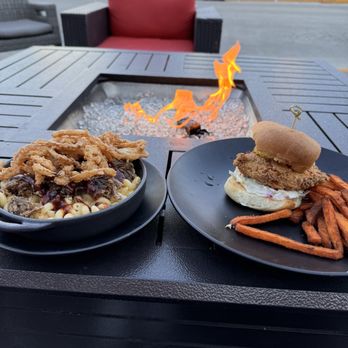 Dam Chicken - Bbq brisket Mac and cheese and southern spicy chicken sandwich with sweet potato fries - Chicken Shop Near Me - Beaver Dam, Wisconsin Dam Chicken - Bbq brisket Mac and cheese and southern spicy chicken sandwich with sweet potato fries - Chicken Shop Near Me - Beaver Dam, Wisconsin