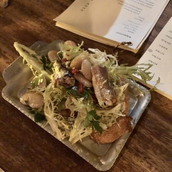 Kippered - Sardine toast. Served on two baguette slices. Yummy but hard for 3 people to share. - Wine Bars Near Me - Los Angeles, California