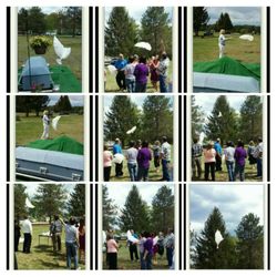 Giberson Funeral Homes - Send your thoughts to the heavens with a balloon release with a personal message card on a memorial balloon or our white dove balloon.