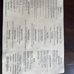 Drinks menu Drinks menu