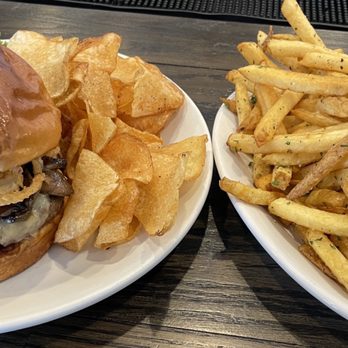 Tandem American Eatery - Wild Mushroom Burger with side of fries. Delicious. Might just be best burger in Tucson. - Beer Bar Near Me - Tucson, Arizona