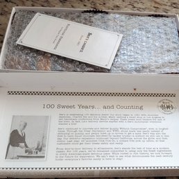 story behind the candy on the inside of the candy box lid + info booklet on top of covered candy
