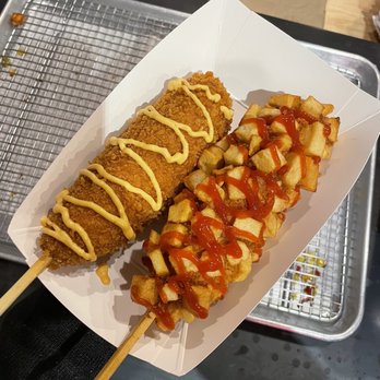 Jongro Rice Hot Dog - mozzarella corn dog, potato corn dog - Hot Dogs Near Me - New York, New York Jongro Rice Hot Dog - mozzarella corn dog, potato corn dog - Hot Dogs Near Me - New York, New York