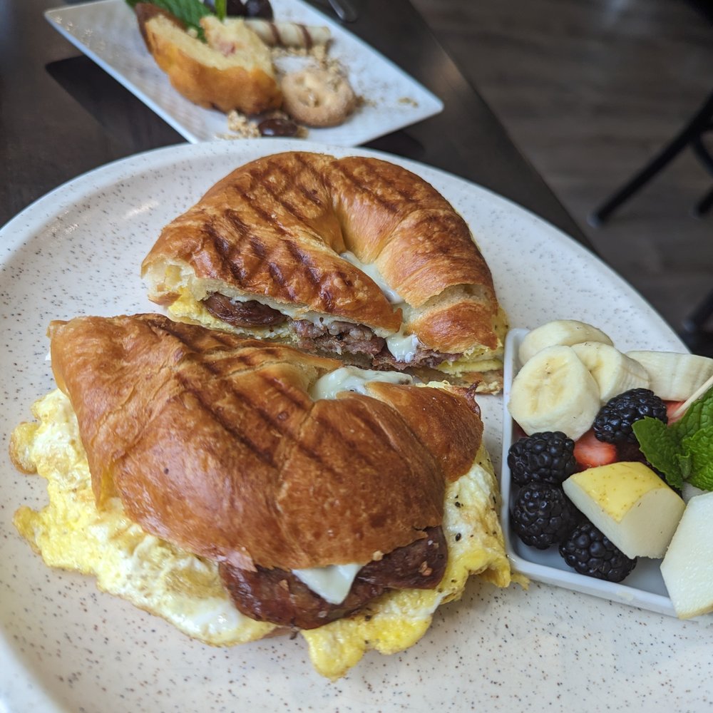 Sausage, egg and cheese with fruit Sausage, egg and cheese with fruit