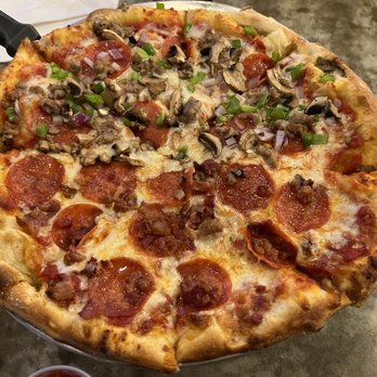 Pizza & Pint - Half Supreme and half pepperoni & bacon. They only have one size pizza - Pizza Near Me - Sylacauga, Alabama Pizza & Pint - Half Supreme and half pepperoni & bacon. They only have one size pizza - Pizza Near Me - Sylacauga, Alabama
