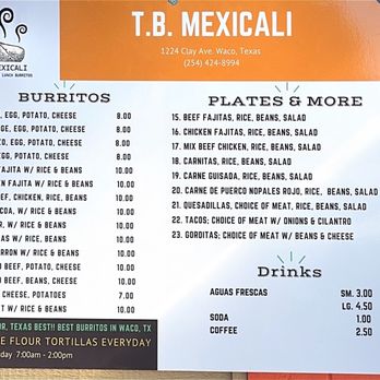 TB Mexicali - Our new updated menu - Mexican Near Me - Waco, Texas