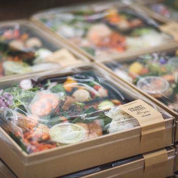 Chubby Fingers Catering - Bento box (bo sssam, spring roll, mayak egg, yubu soba wraps, and salad). - Caterers Near Me
