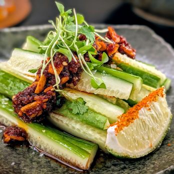Sushi Saint Winter Park - Sichuan Cucumber  Cucumbers topped with honey chili garlic, cilantro, lime - Japanese Near Me - Winter Park, Florida