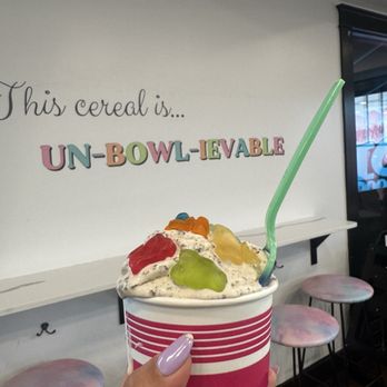 Wanna Spoon Cereal Bar - Vanilla ice cream with chocolate cereal and gummy bears topping medium size! - Coffee & Tea Near Me - Nashville, Tennessee Wanna Spoon Cereal Bar - Vanilla ice cream with chocolate cereal and gummy bears topping medium size! - Coffee & Tea Near Me - Nashville, Tennessee