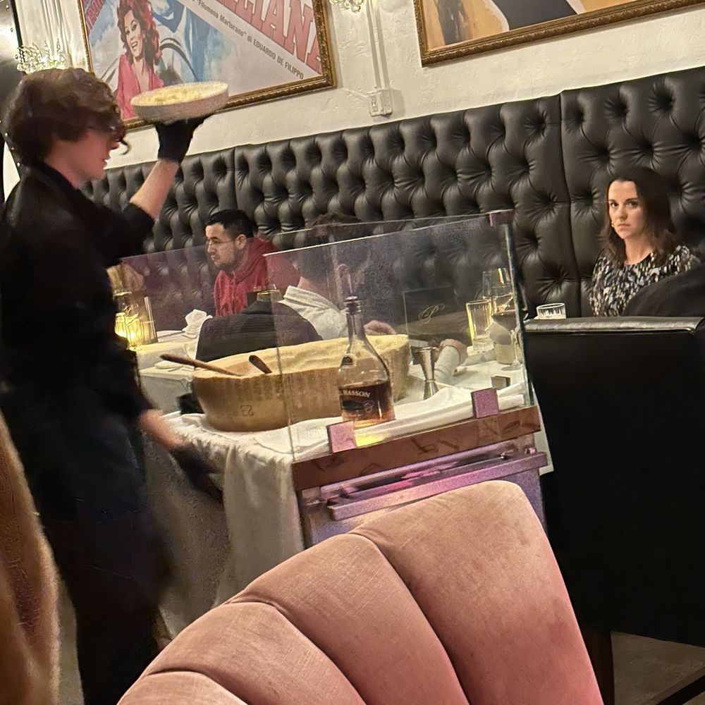 Tableside pasta in the cheese wheel! Tableside pasta in the cheese wheel!