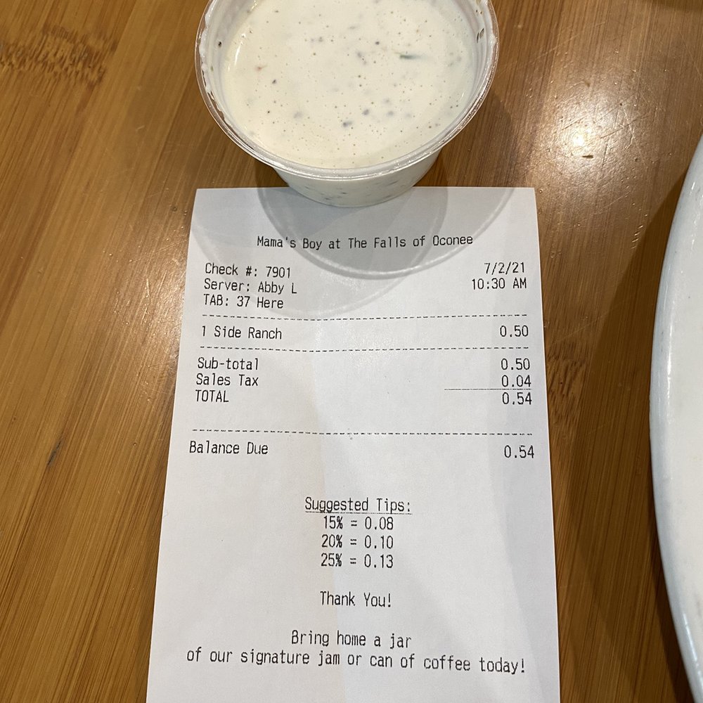 Mama's Boy - I asked for a side of ranch and he charged me... and to be honest the ranch wasn't that good .. 3/10 - Southern Near Me - Athens, Georgia Mama's Boy - I asked for a side of ranch and he charged me... and to be honest the ranch wasn't that good .. 3/10 - Southern Near Me - Athens, Georgia